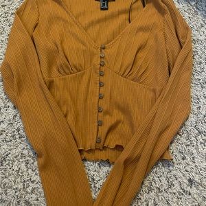 Mustard yellow cropped long sleeve top
